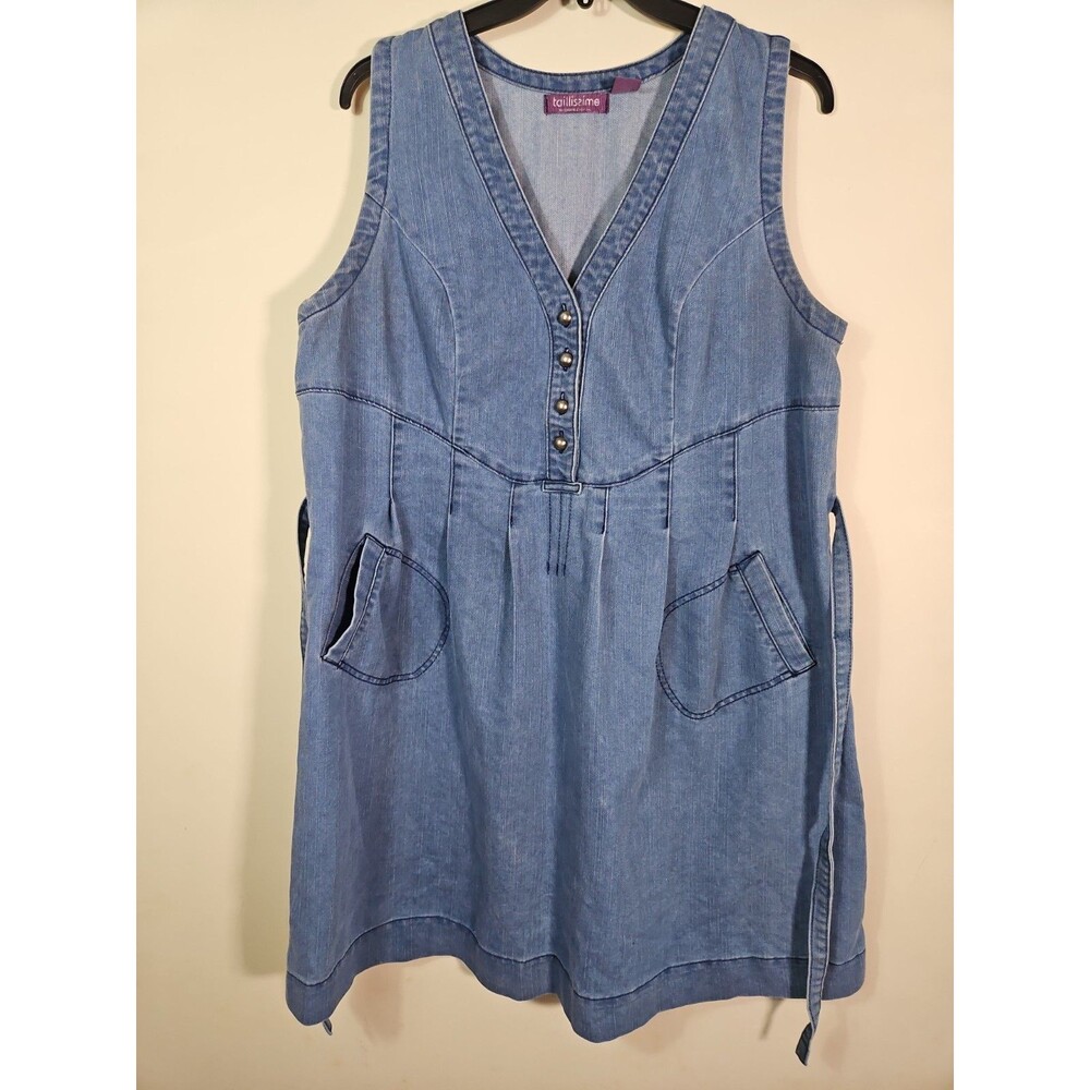 Taillissime BlueS leeveless Denim Shirt Dress Size 20W Tie Back Cotton Vintage